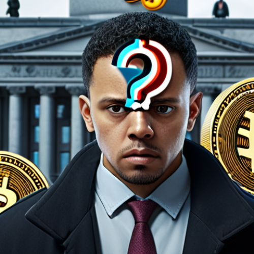 ** A concerned-looking person (common citizen) surrounded by digital currency symbols, with question marks hovering around them. The background includes blurred images of news articles and government buildings.

**