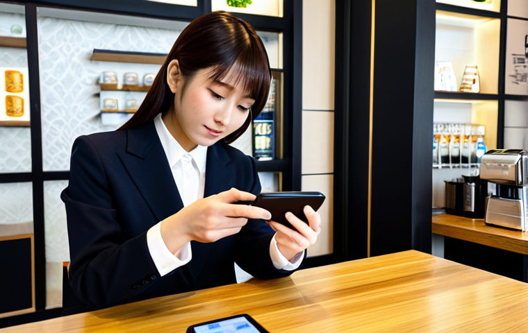 Modern Digital Yen Usage**

"A young Japanese woman in professional attire, fully clothed, using a smartphone to make a digital yen payment at a trendy cafe in Tokyo, safe for work, appropriate content, modest clothing, perfect anatomy, correct proportions, natural pose, modern aesthetic, well-formed hands, proper finger count, family-friendly."

**