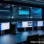 CBDC의 기술적 진화 과정 - A futuristic digital currency control room in Japan, featuring a sleek hybrid blockchain interface o...