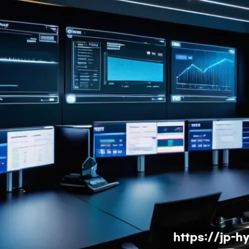CBDC의 기술적 진화 과정 - A futuristic digital currency control room in Japan, featuring a sleek hybrid blockchain interface o...