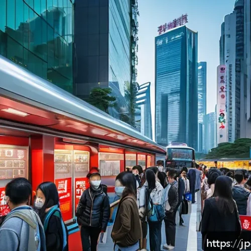 CBDC의 활용 사례 및 전망 - A bustling urban scene in Shenzhen, China, showcasing everyday life with people using digital yuan (...